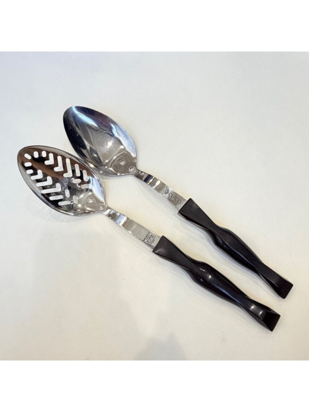 Cutco Slotted & Solid Serving Spoon Set Black Handles Made in USA